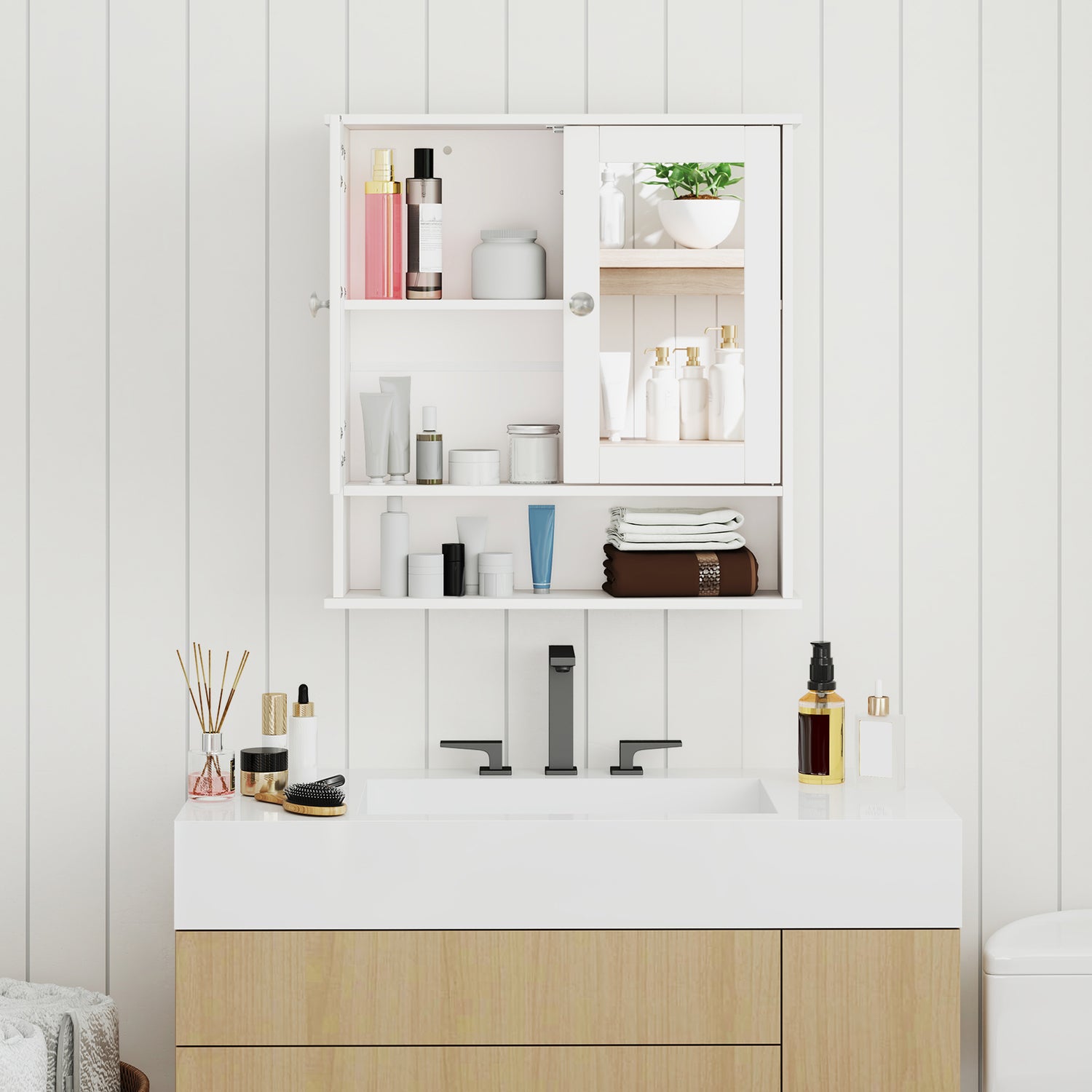 Bathroom Wall Mount Mirror Cabinet Organizer