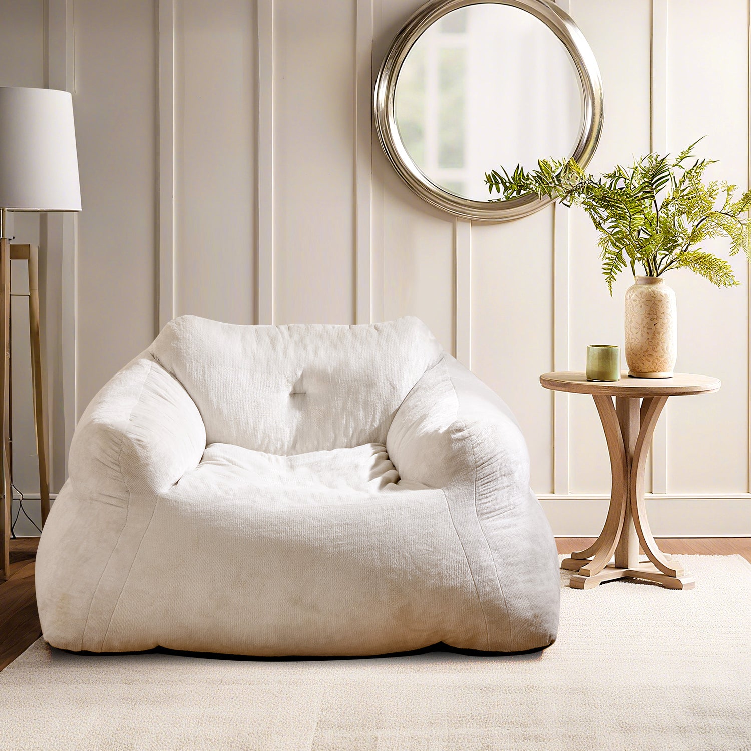 Bean Bag Chair Plush Lazy Sofa with Ultra-soft Velvet Cover-Beige