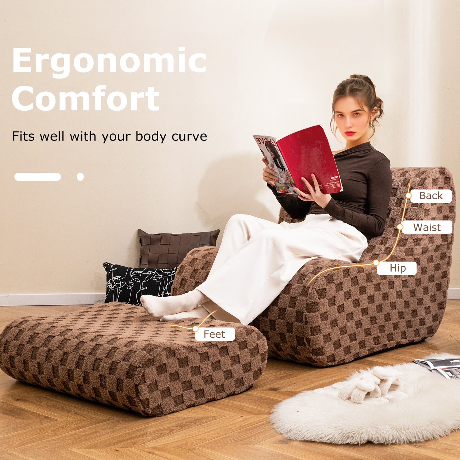 Bean Bag Chair with Ottoman and High Elasticity Sponge