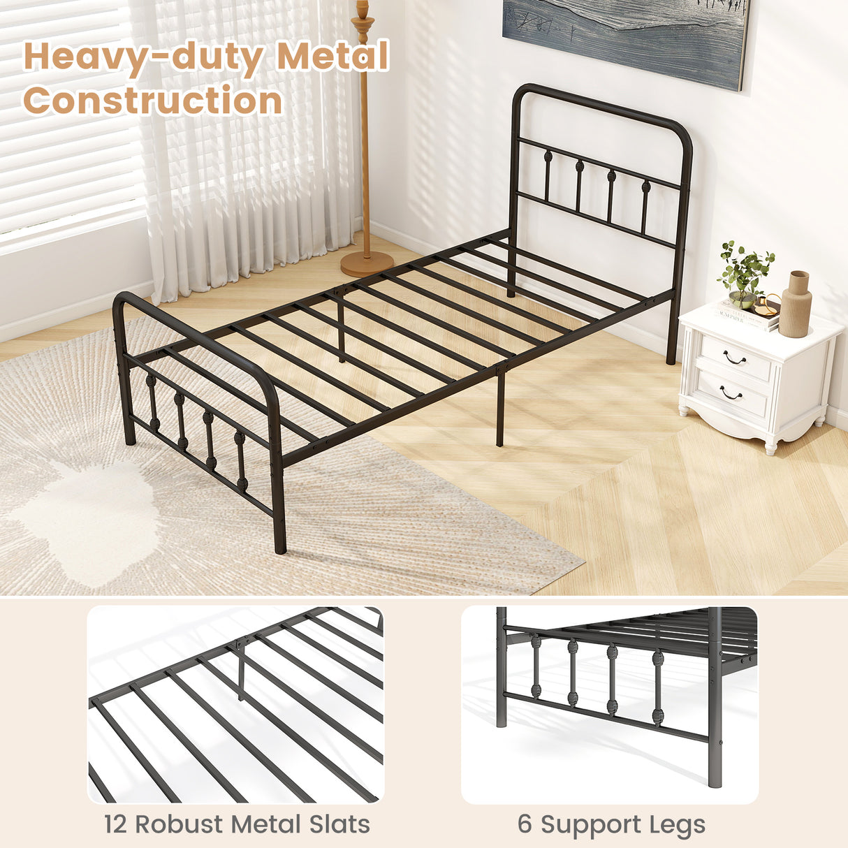 Bed Frame with Headboard and Under Bed Storage Black