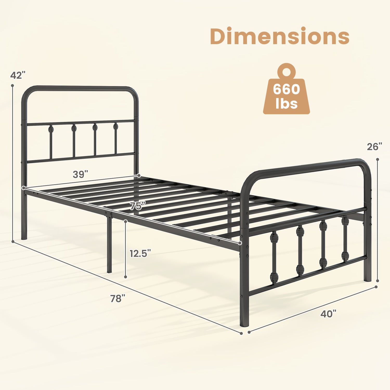 Bed Frame with Headboard and Under Bed Storage Black