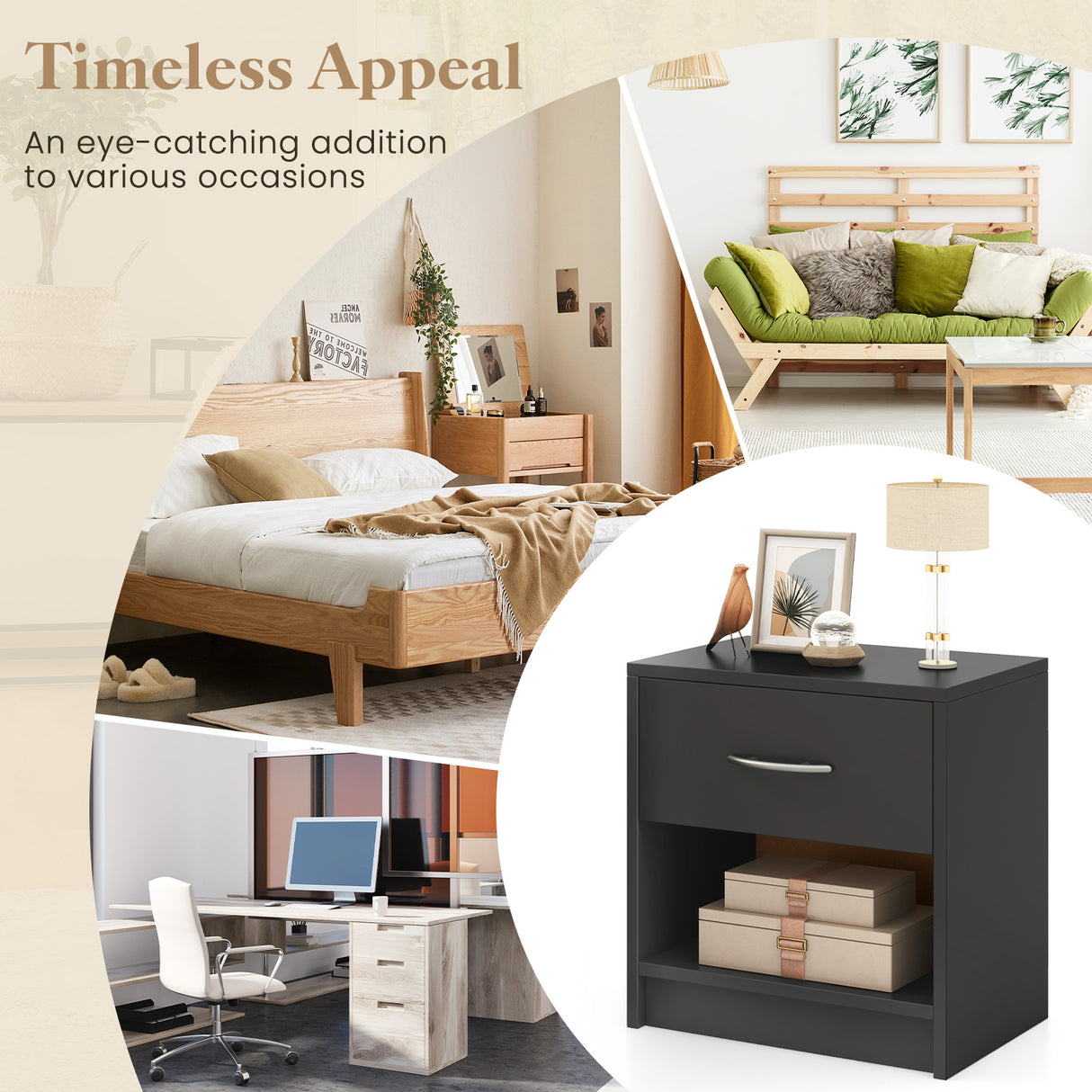 Bedside Table Nightstand with Drawer and Open Storage Shelf