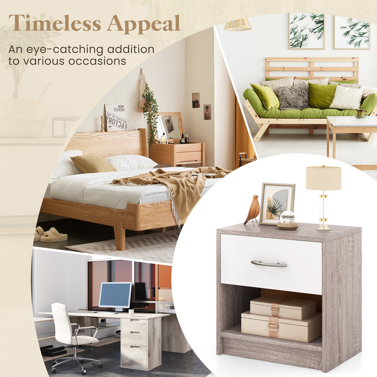 Bedside Table Nightstand with Drawer and Open Storage Shelf