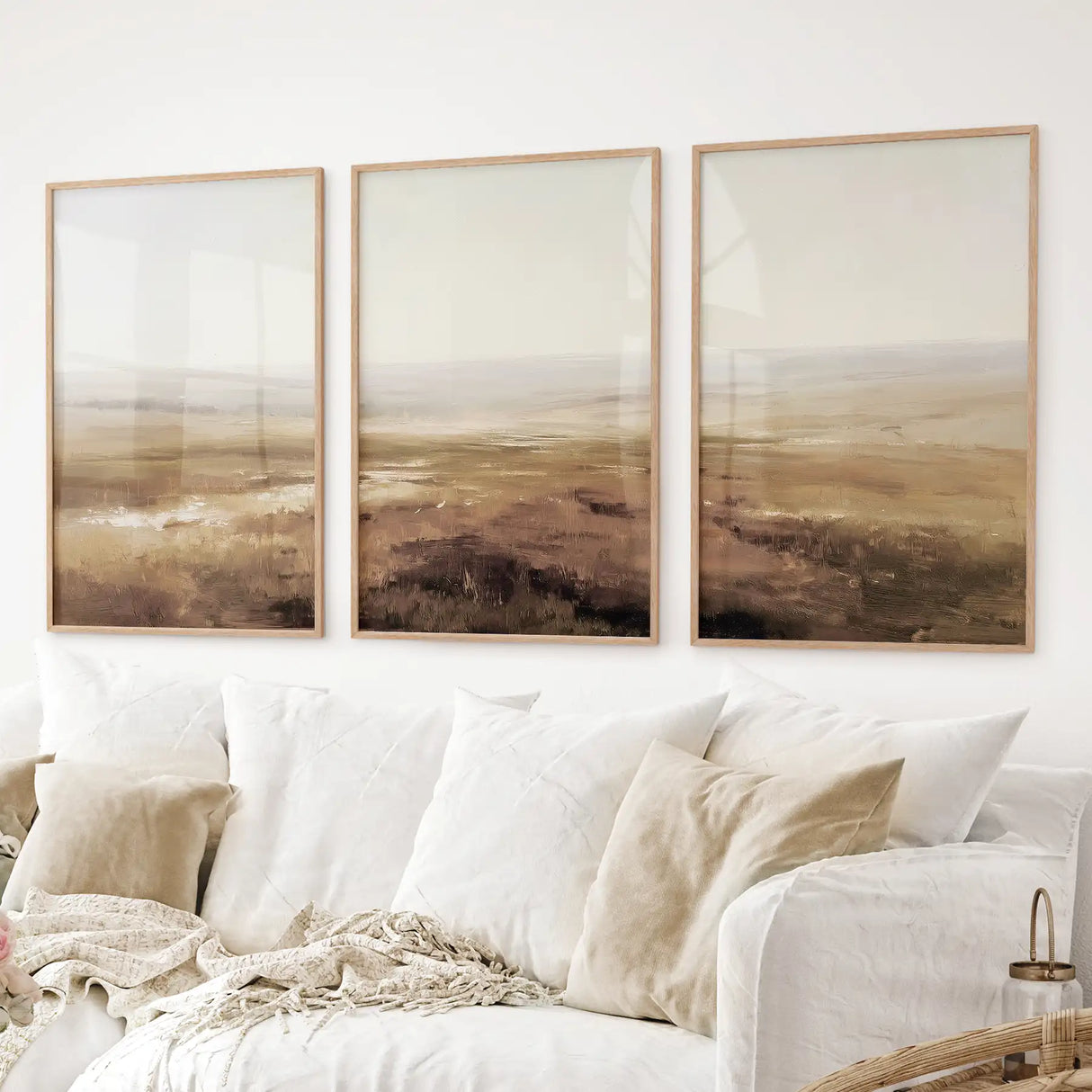 Minimalist Neutral Landscape Wall Art. Set of 3 Prints