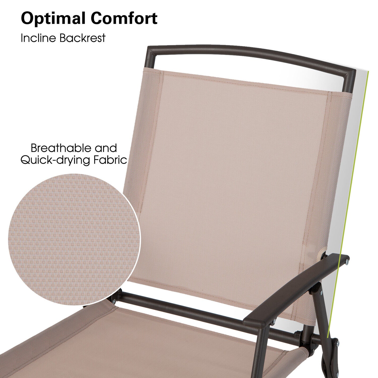 Set of 2 Patio Dining Chairs with Armrests and Rustproof Steel Frame-Beige