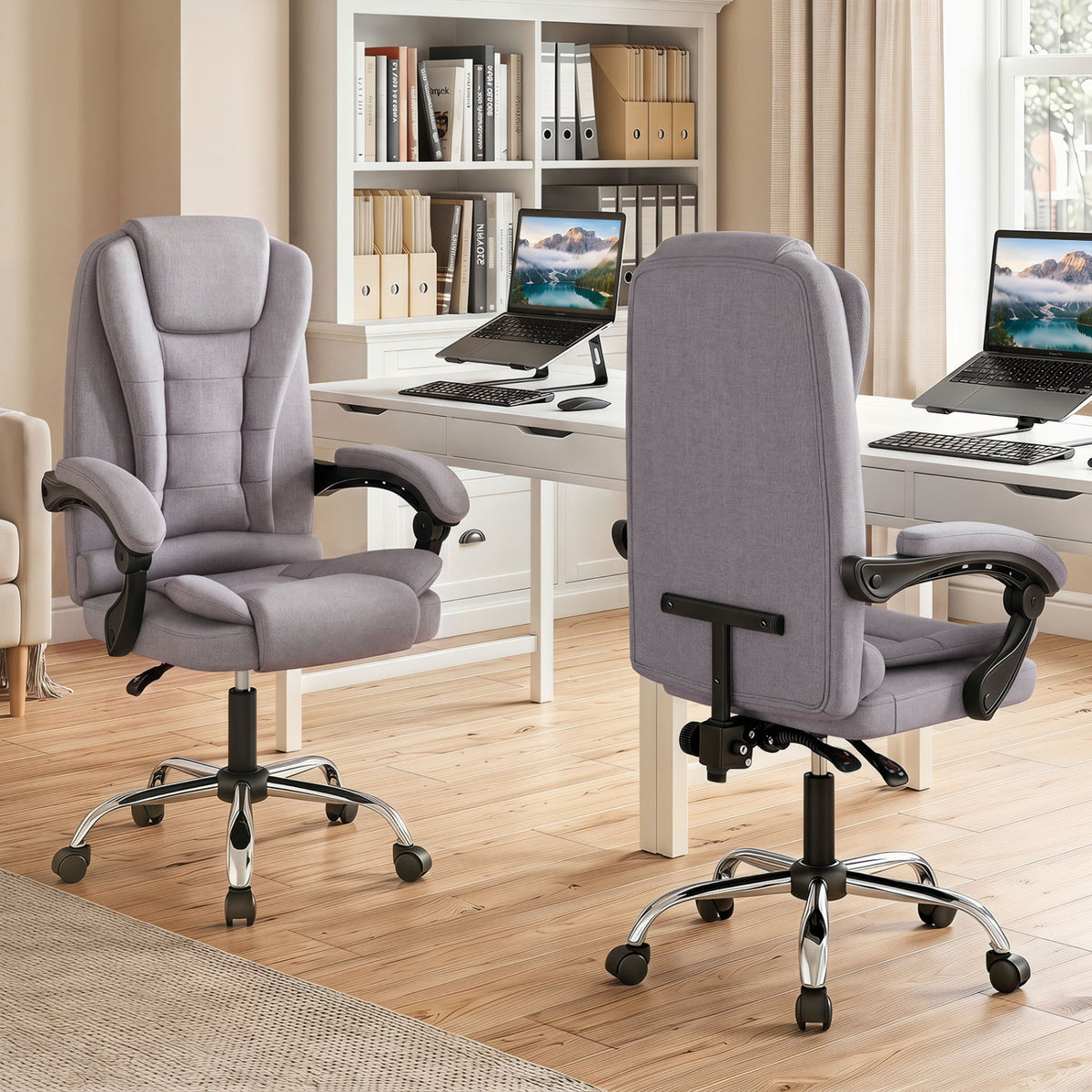 Big High Back Executive Chair with Linkage Armrests and Leather Padded Seat for Office
