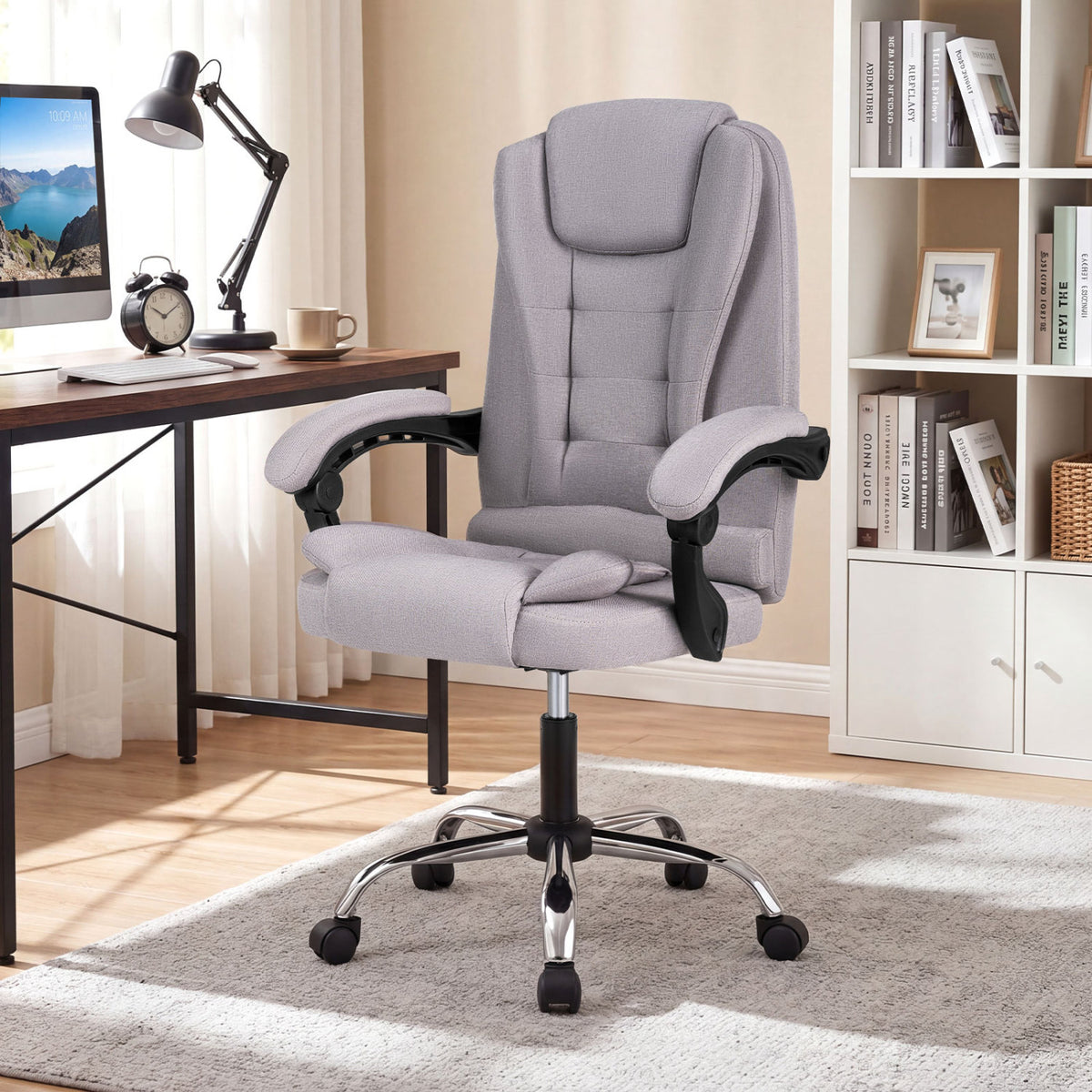 Big High Back Executive Chair with Linkage Armrests and Leather Padded Seat for Office