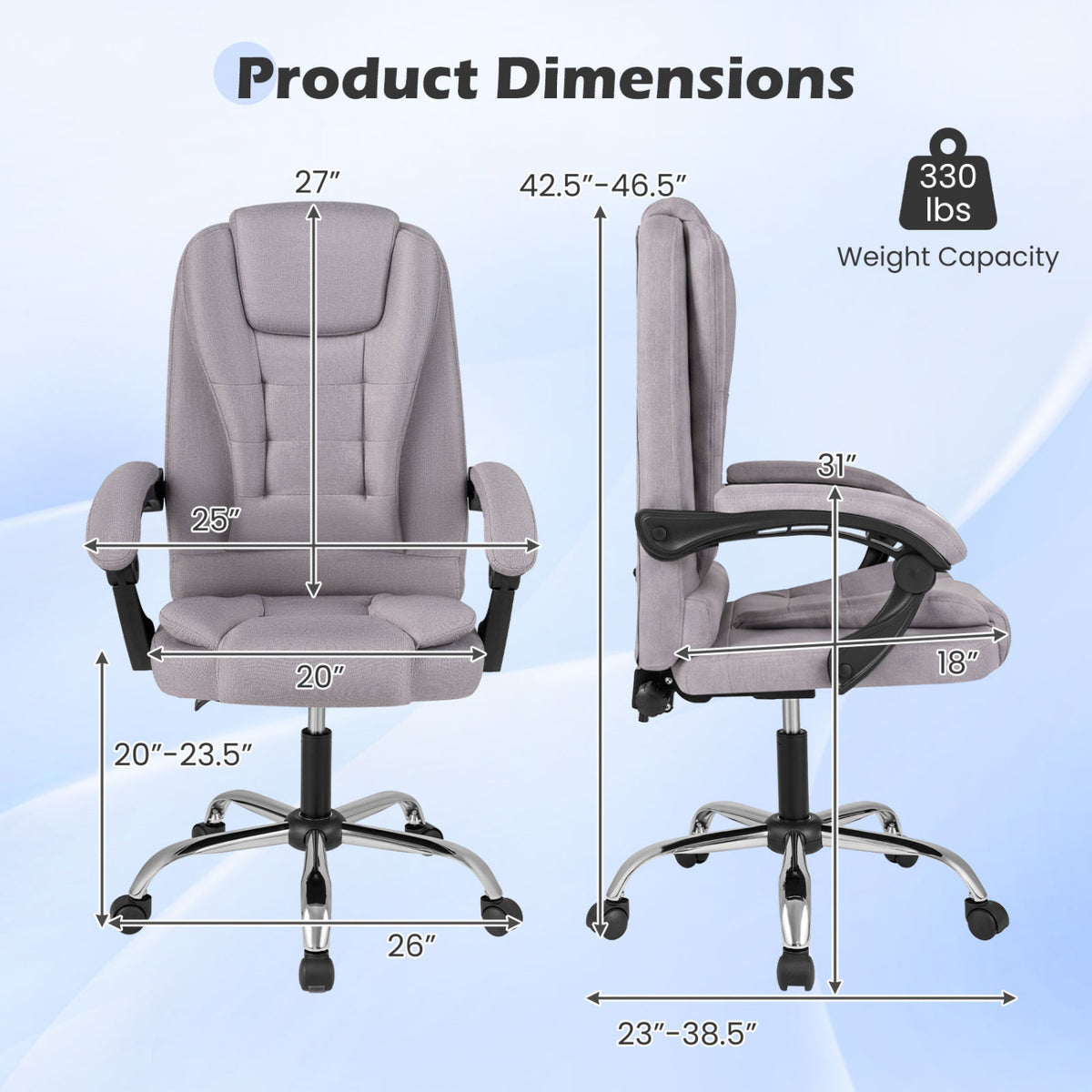 Big High Back Executive Chair with Linkage Armrests and Leather Padded Seat for Office