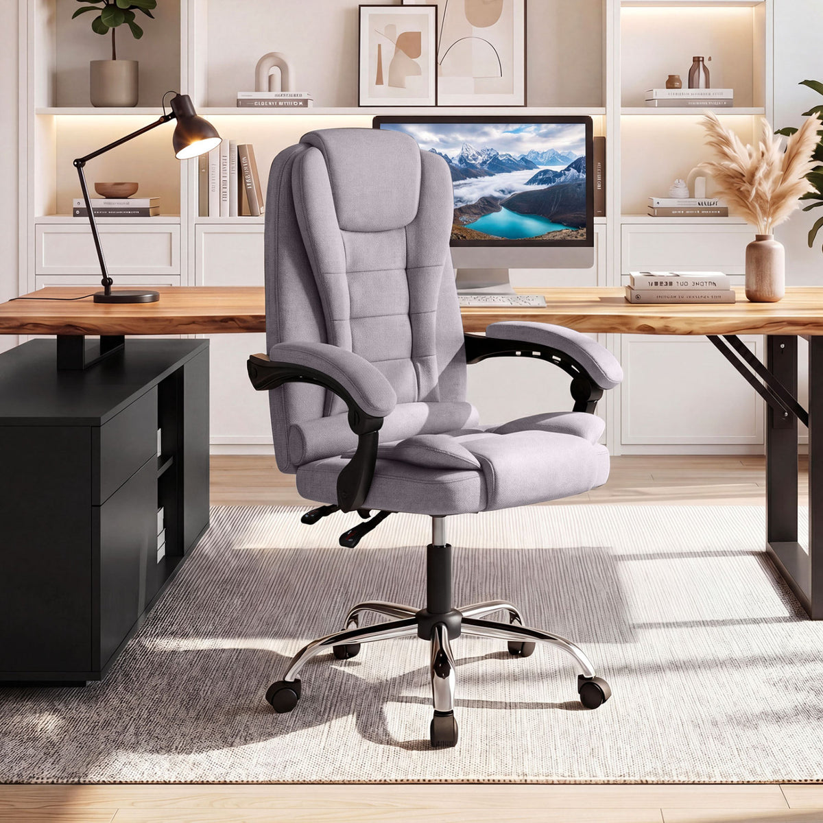 Big High Back Executive Chair with Linkage Armrests and Leather Padded Seat for Office