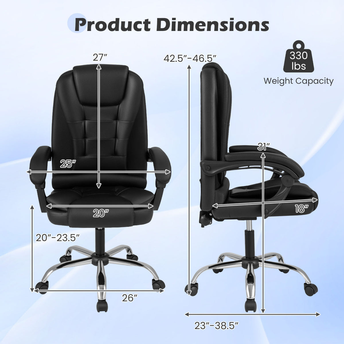 Big High Back Executive Chair with Linkage Armrests and Leather Padded Seat for Office