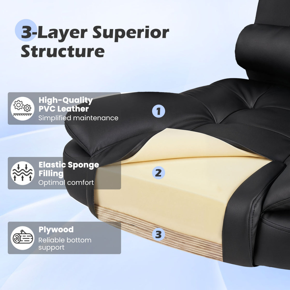 Big High Back Executive Chair with Linkage Armrests and Leather Padded Seat for Office