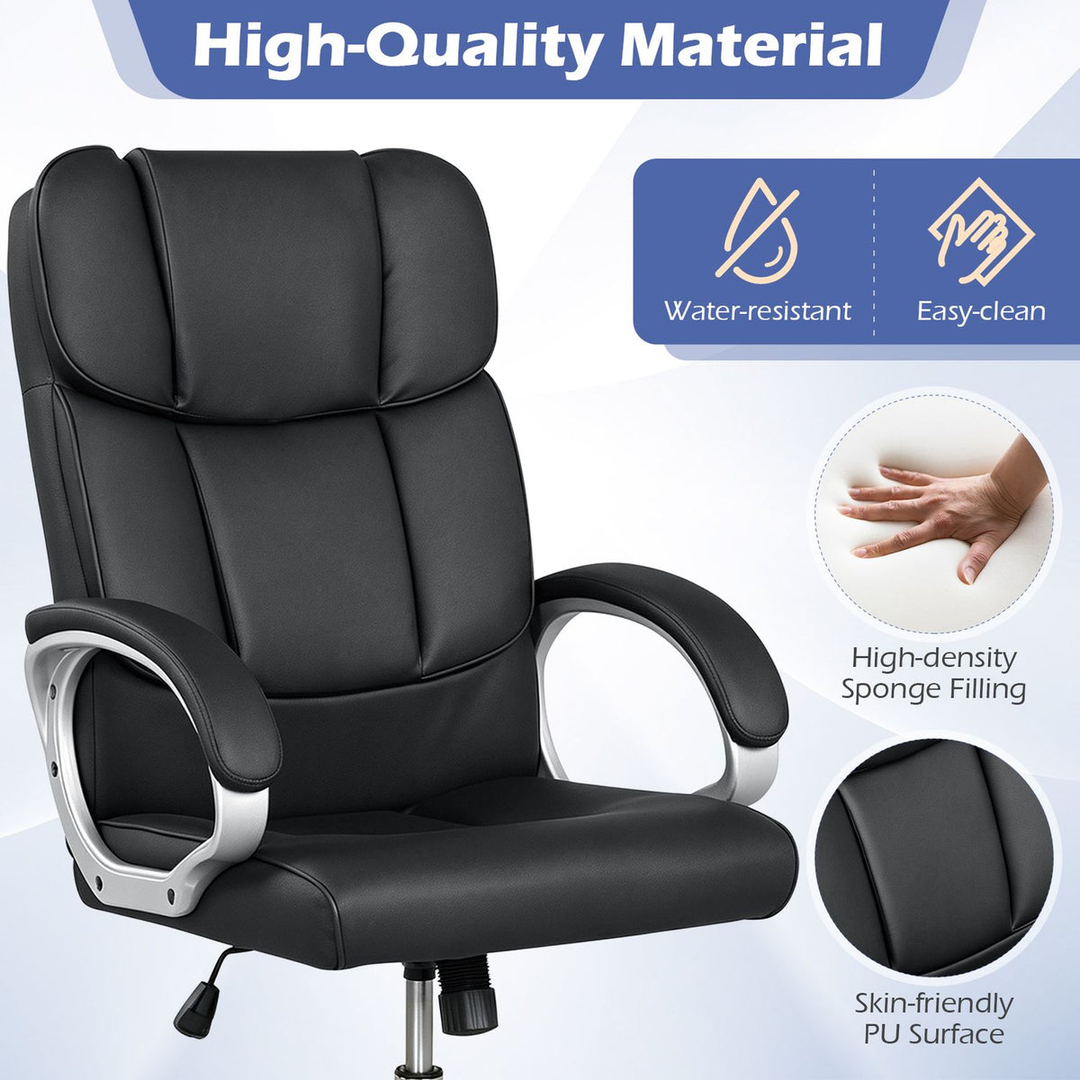 Big and Tall Adjustable High Back Leather Executive Computer Desk Chair