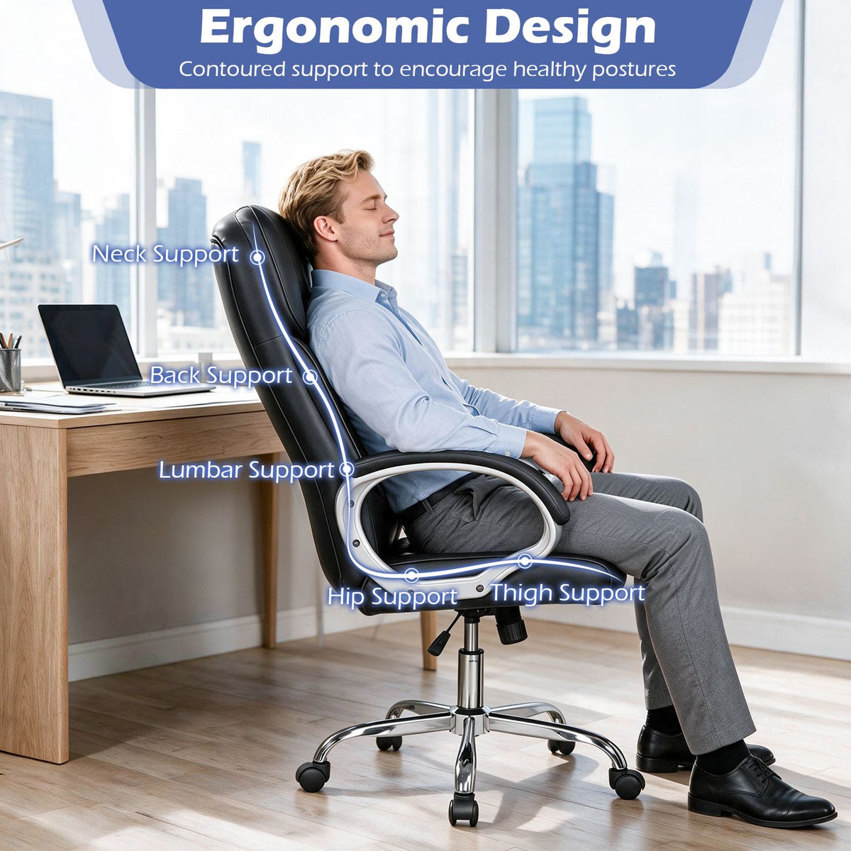 Big and Tall Adjustable High Back Leather Executive Computer Desk Chair