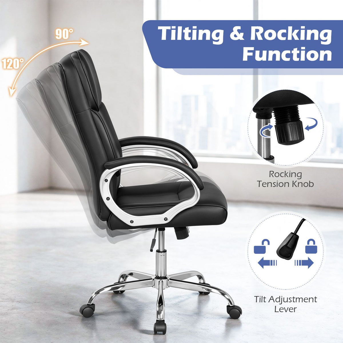 Big and Tall Adjustable High Back Leather Executive Computer Desk Chair