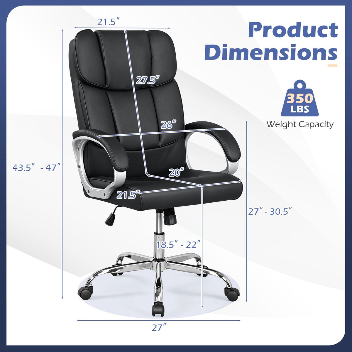Big and Tall Adjustable High Back Leather Executive Computer Desk Chair
