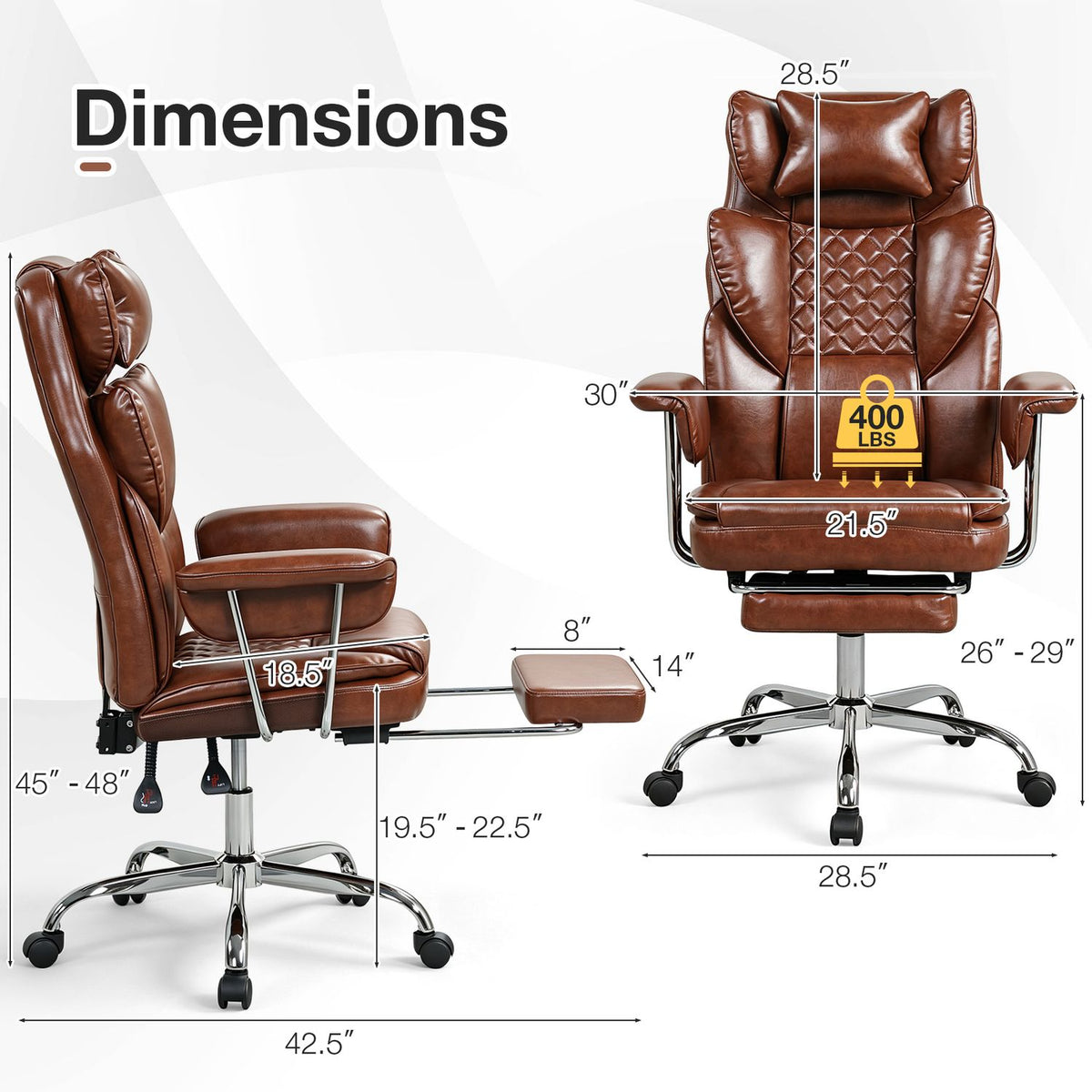 Big and Tall Executive Office Chair with Lumbar Support and Adjustable Seat