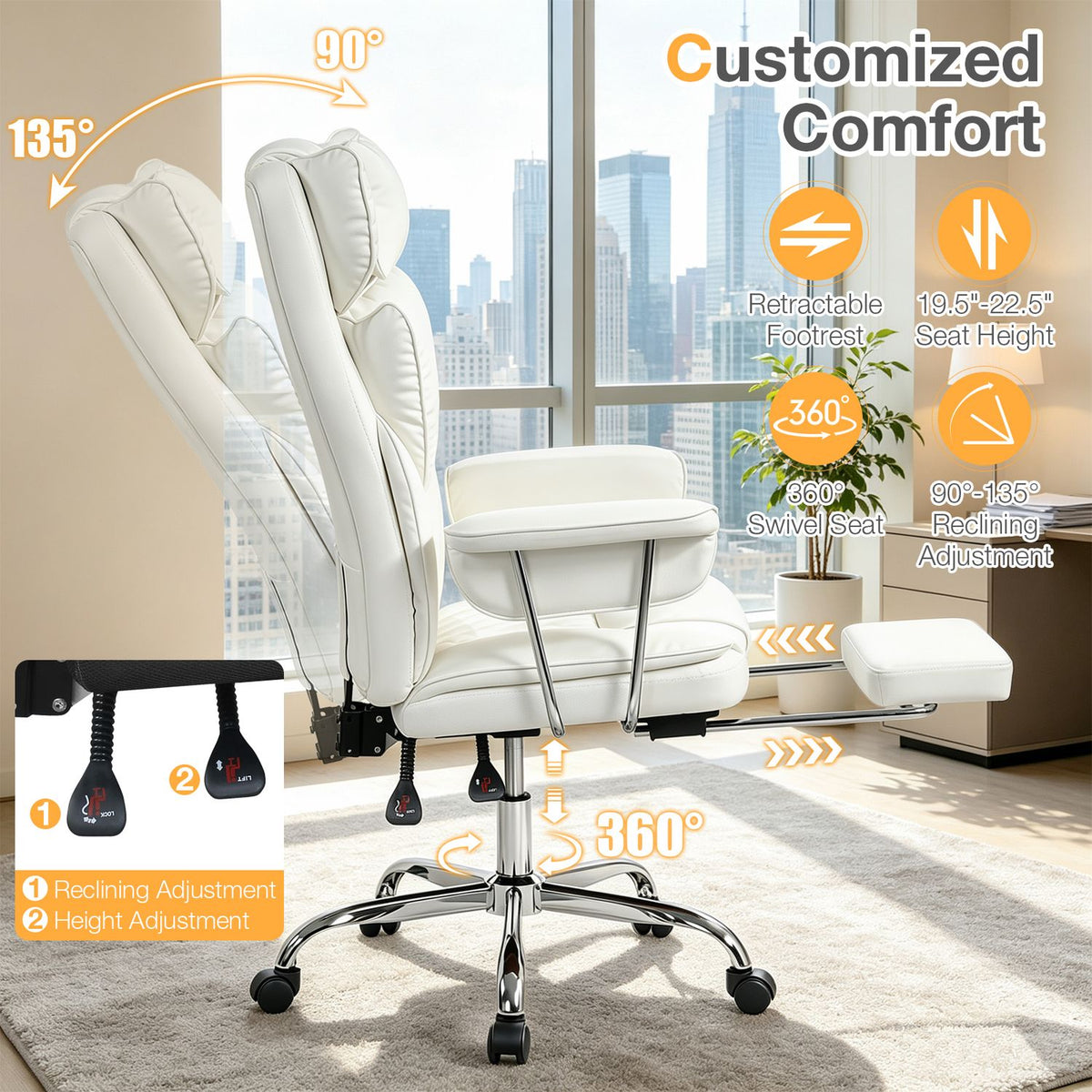 Big and Tall Executive Office Chair with Lumbar Support and Adjustable Seat