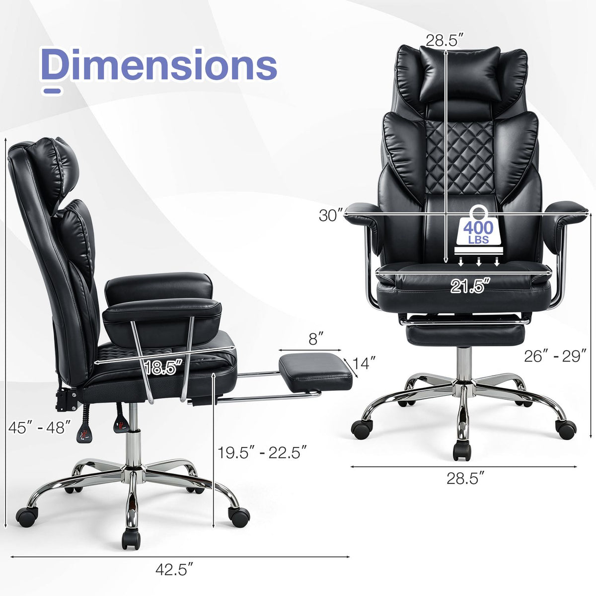 Big and Tall Executive Office Chair with Lumbar Support and Adjustable Seat