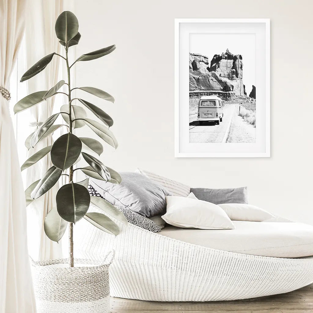 Black White Van Camper Poster. Utah National Park Wall Art