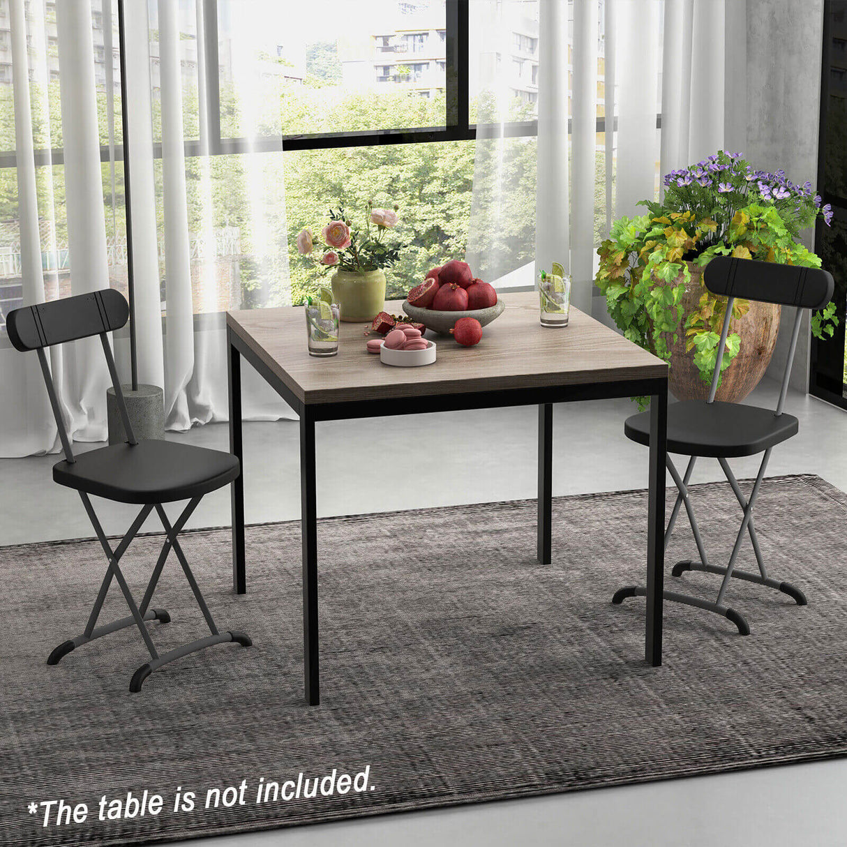 2 Pieces Outdoor Folding Chair Set with Sturdy Frame and Ergonomic Backrest-Black