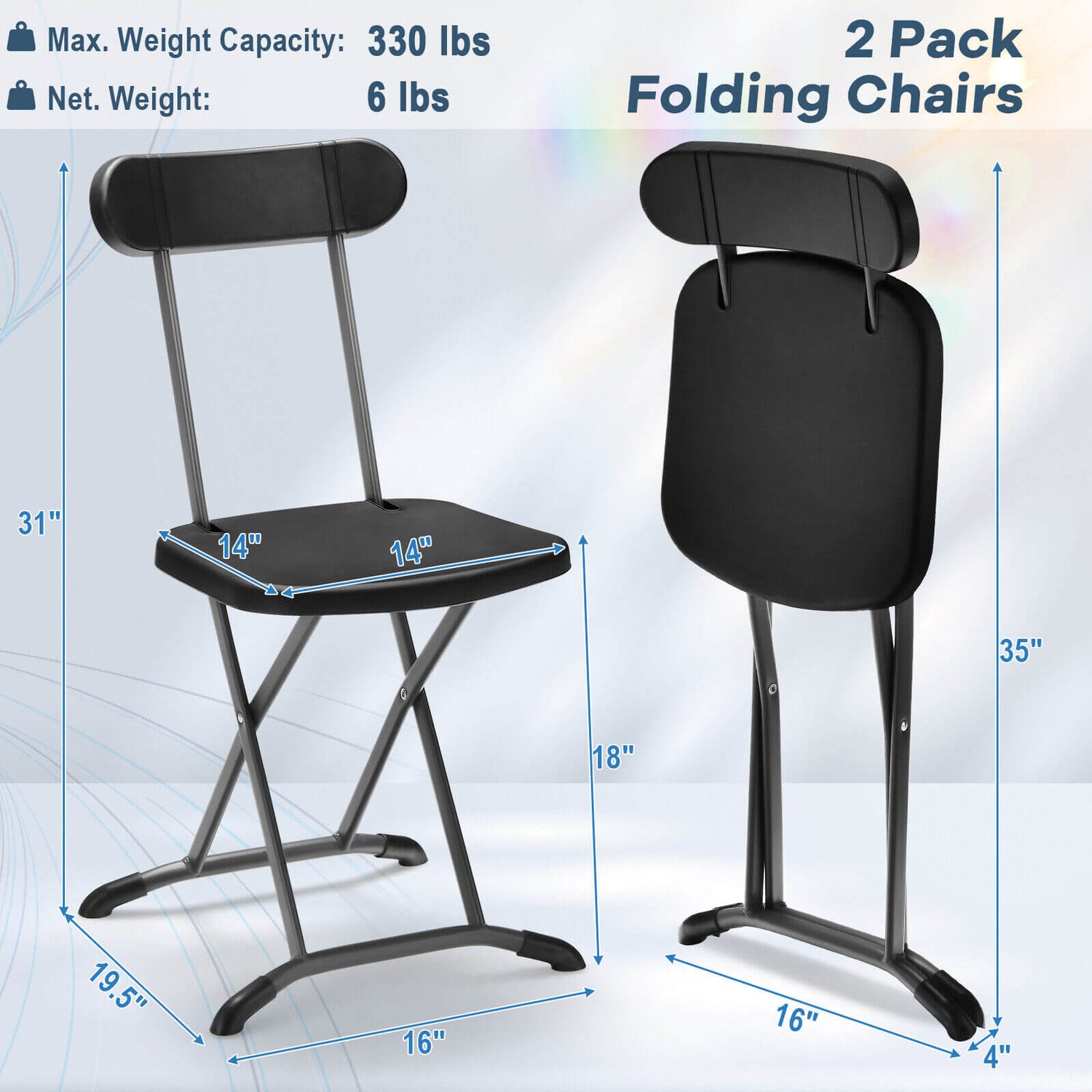 2 Pieces Outdoor Folding Chair Set with Sturdy Frame and Ergonomic Backrest-Black
