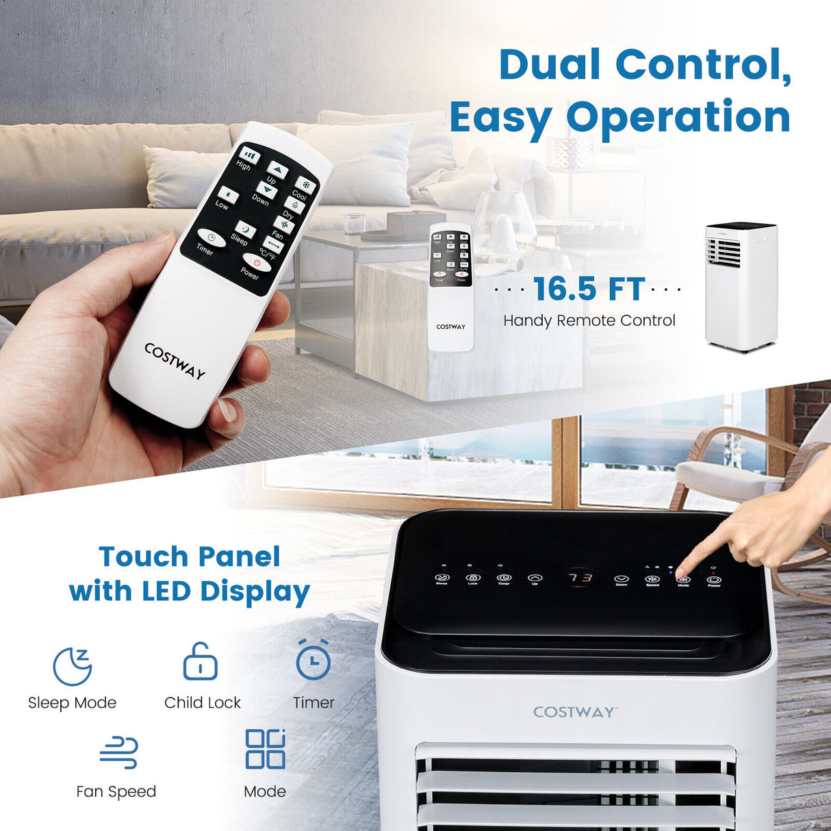 8000 BTU Portable Air Conditioner with Remote Control and Sleep Mode-Black
