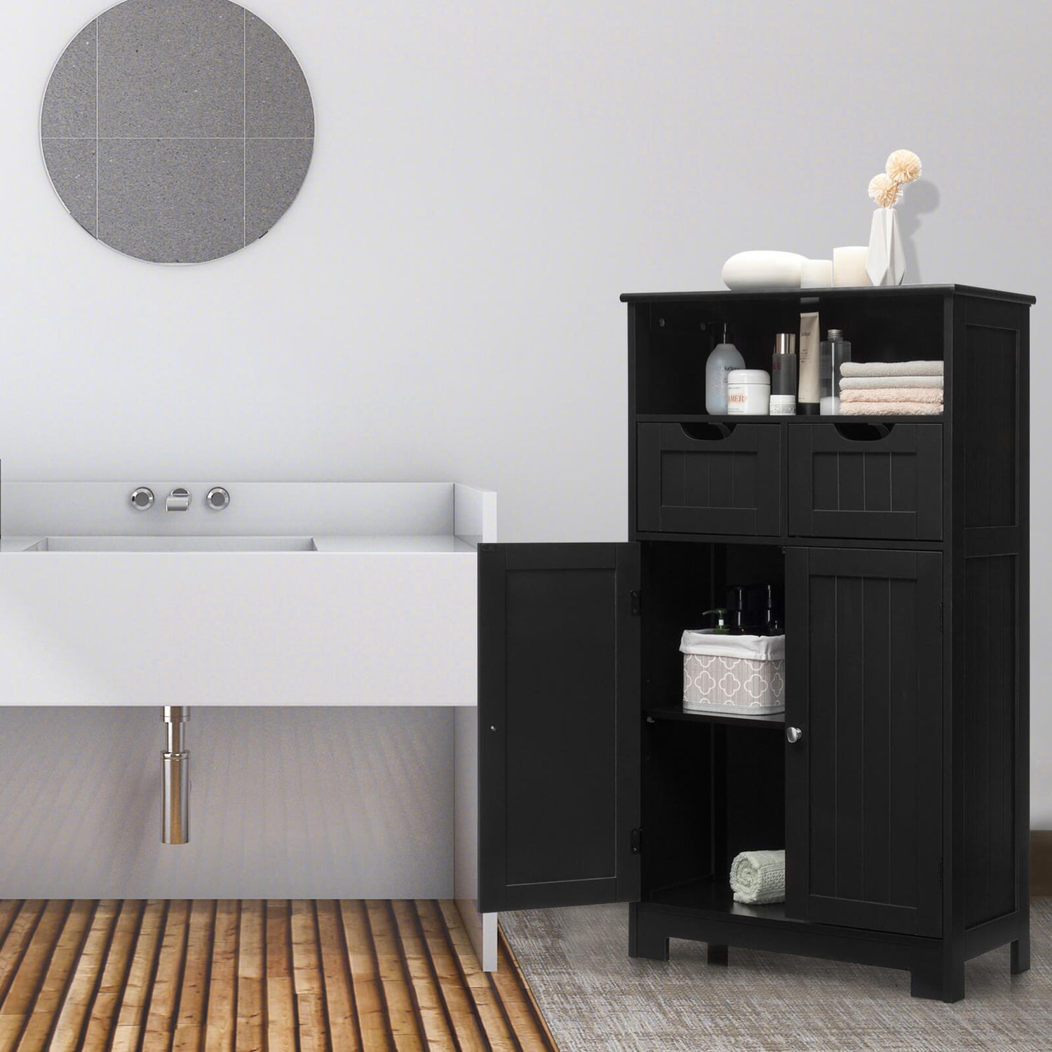 Bathroom Wooden Side Cabinet with 2 Drawers and 2 Doors