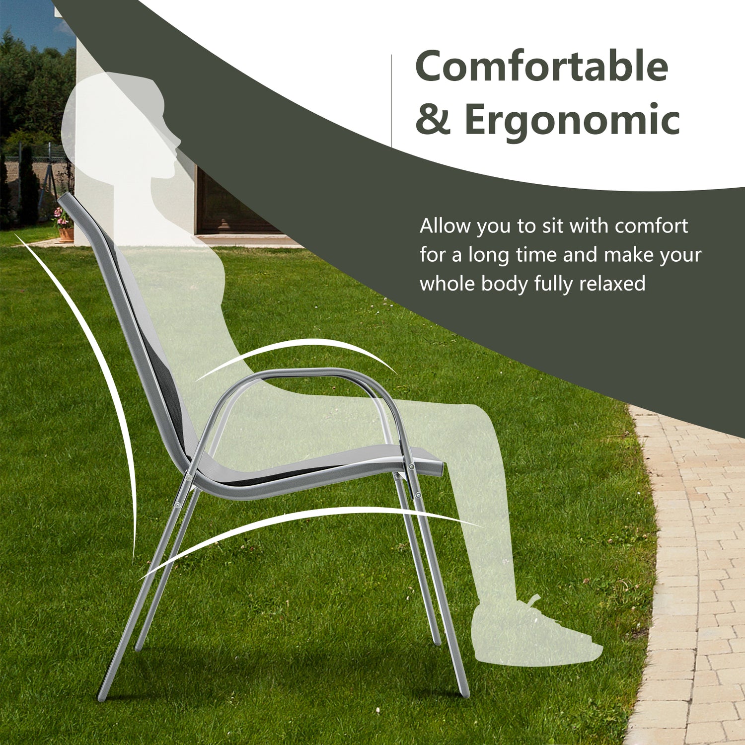 4 Pieces Stackable Patio Dining Chairs Set with Armrest