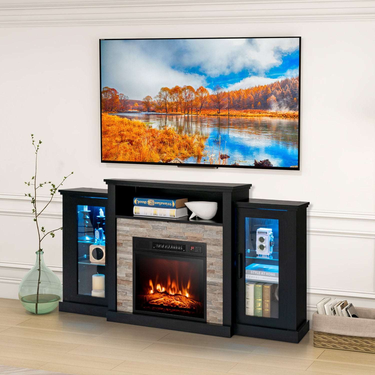 Fireplace TV Stand with 16-Color Led Lights for TVs up to 65 Inch