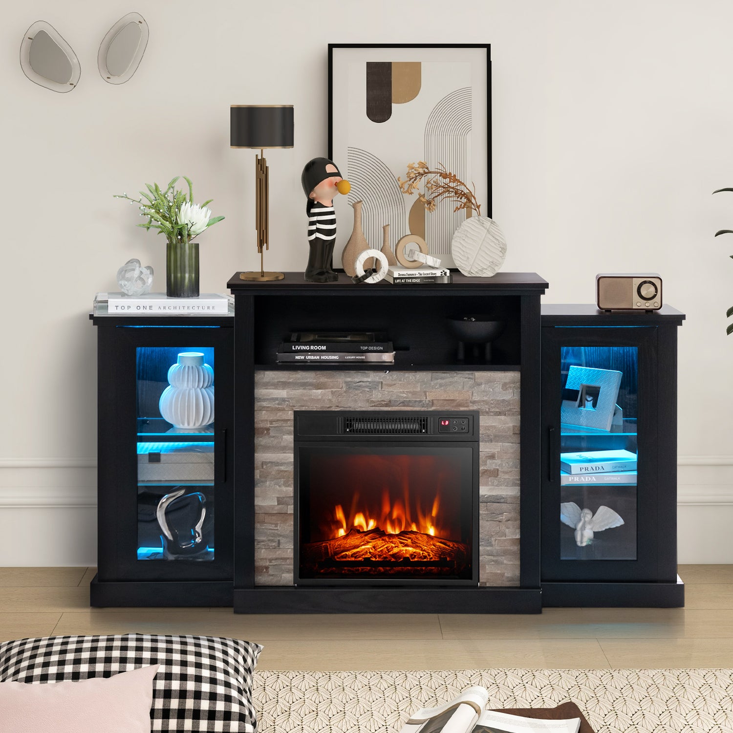 Fireplace TV Stand with 16-Color Led Lights for TVs up to 65 Inch