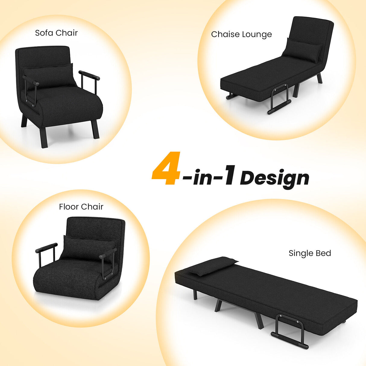 Folding 6 Position Convertible Sleeper Bed Armchair Lounge Couch with Pillow
