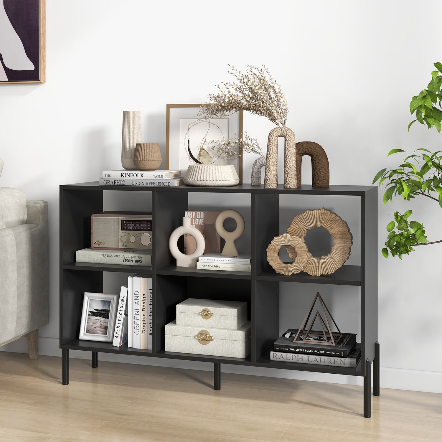 Open-Back Bookshelf with Drawer for Study