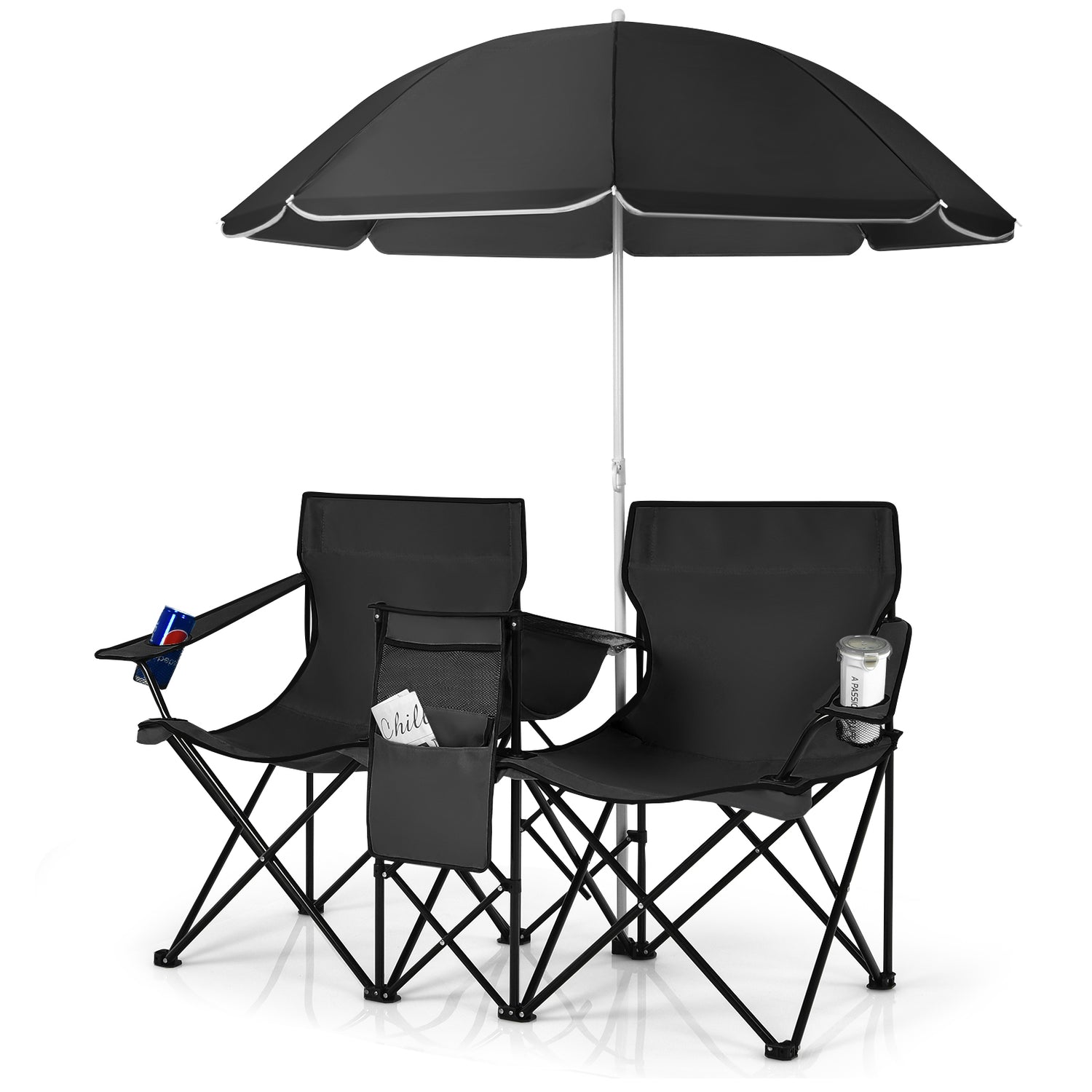 Portable Folding Picnic Double Chair with Umbrella