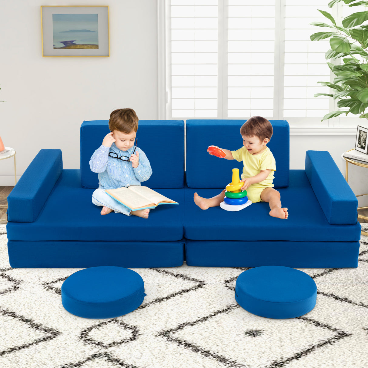 10-Piece Kids Play Couch Sofa with Portable Handle