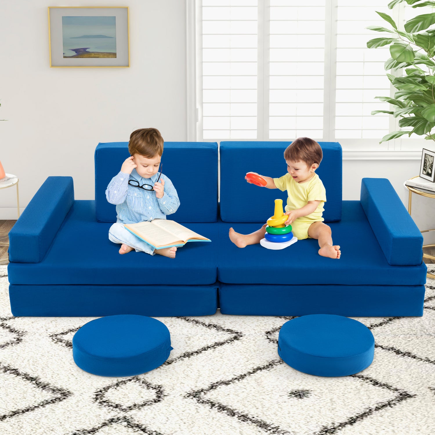 10-Piece Kids Play Couch Sofa with Portable Handle