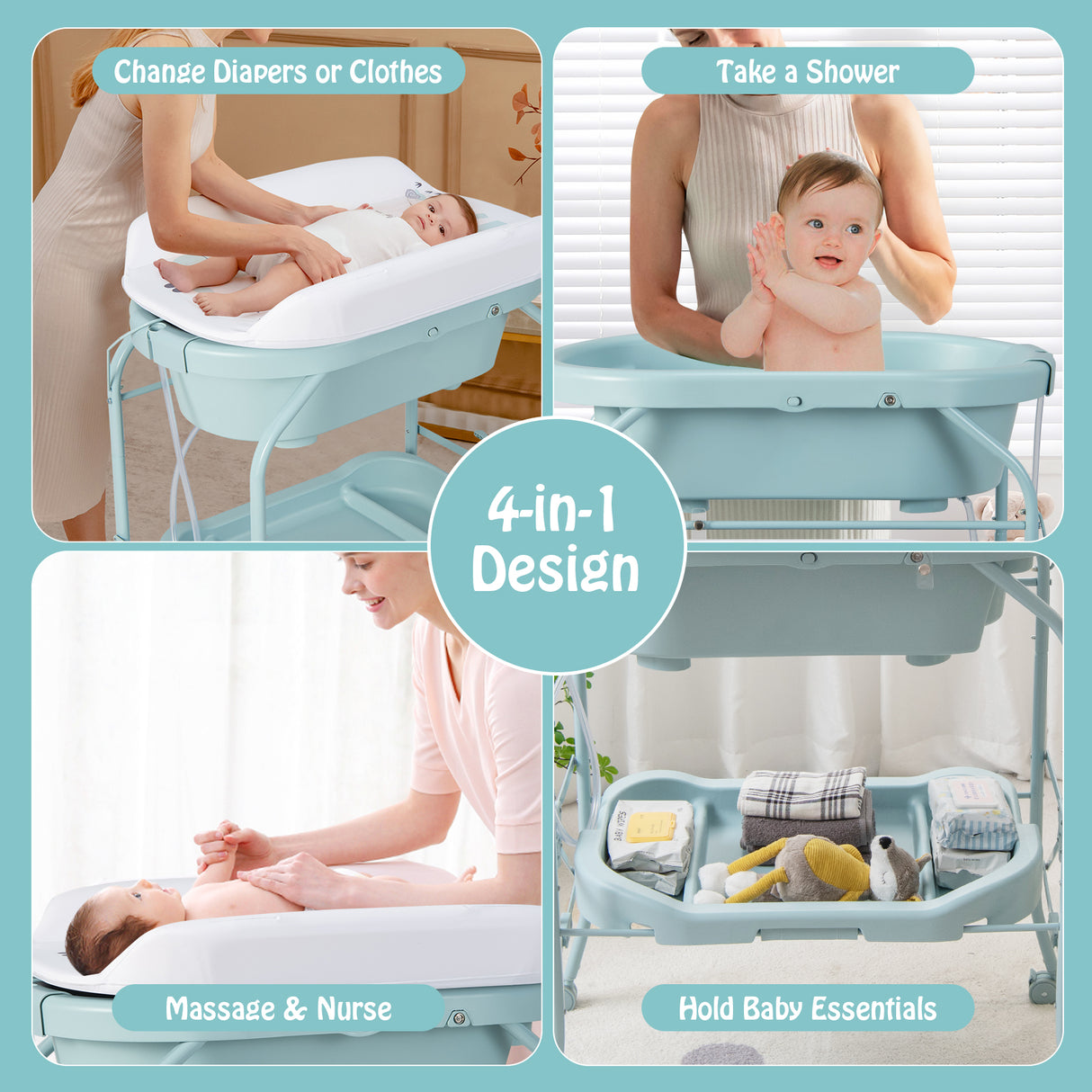 Portable Baby Changing Table with Storage Basket and Shelves
