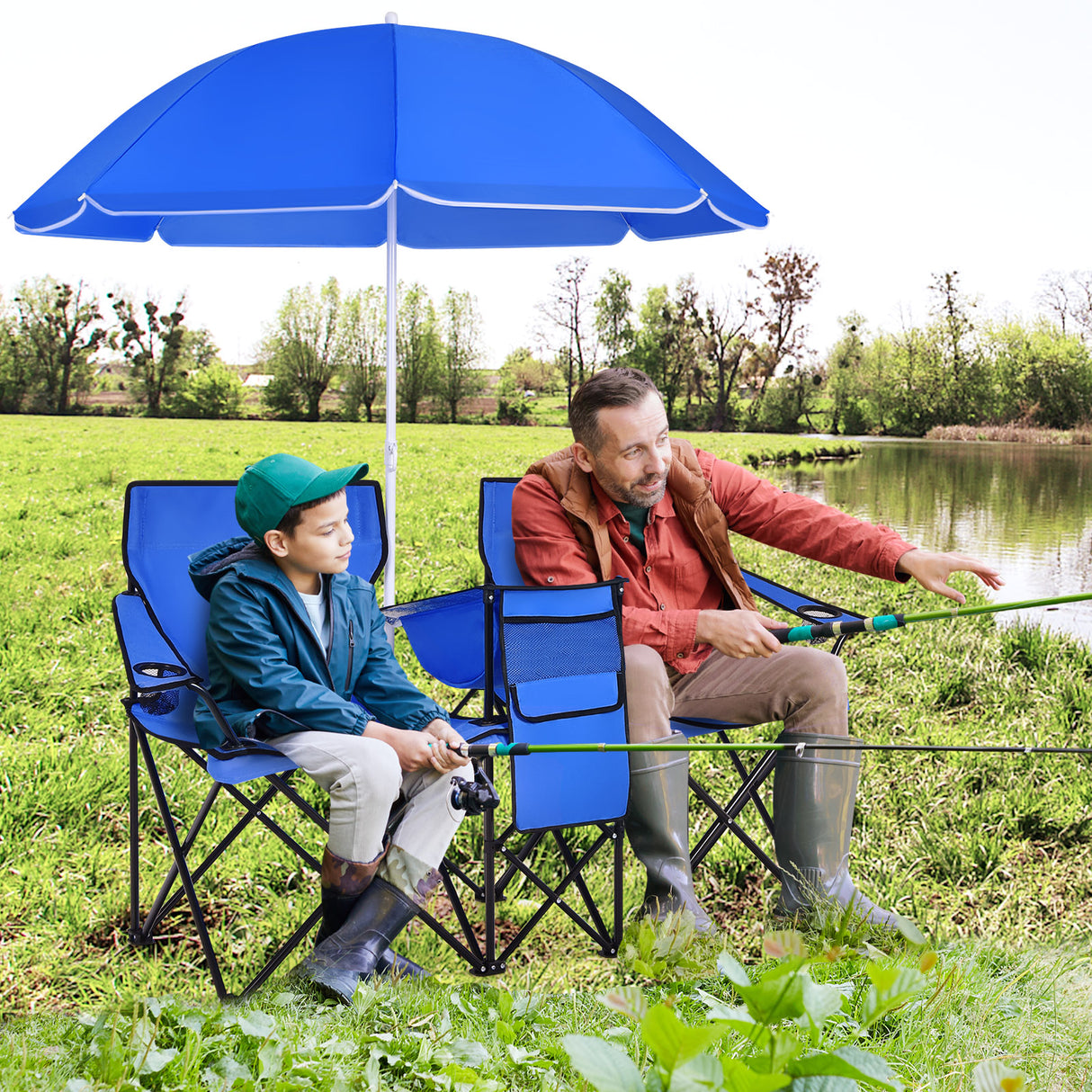 Portable Folding Picnic Double Chair with Umbrella