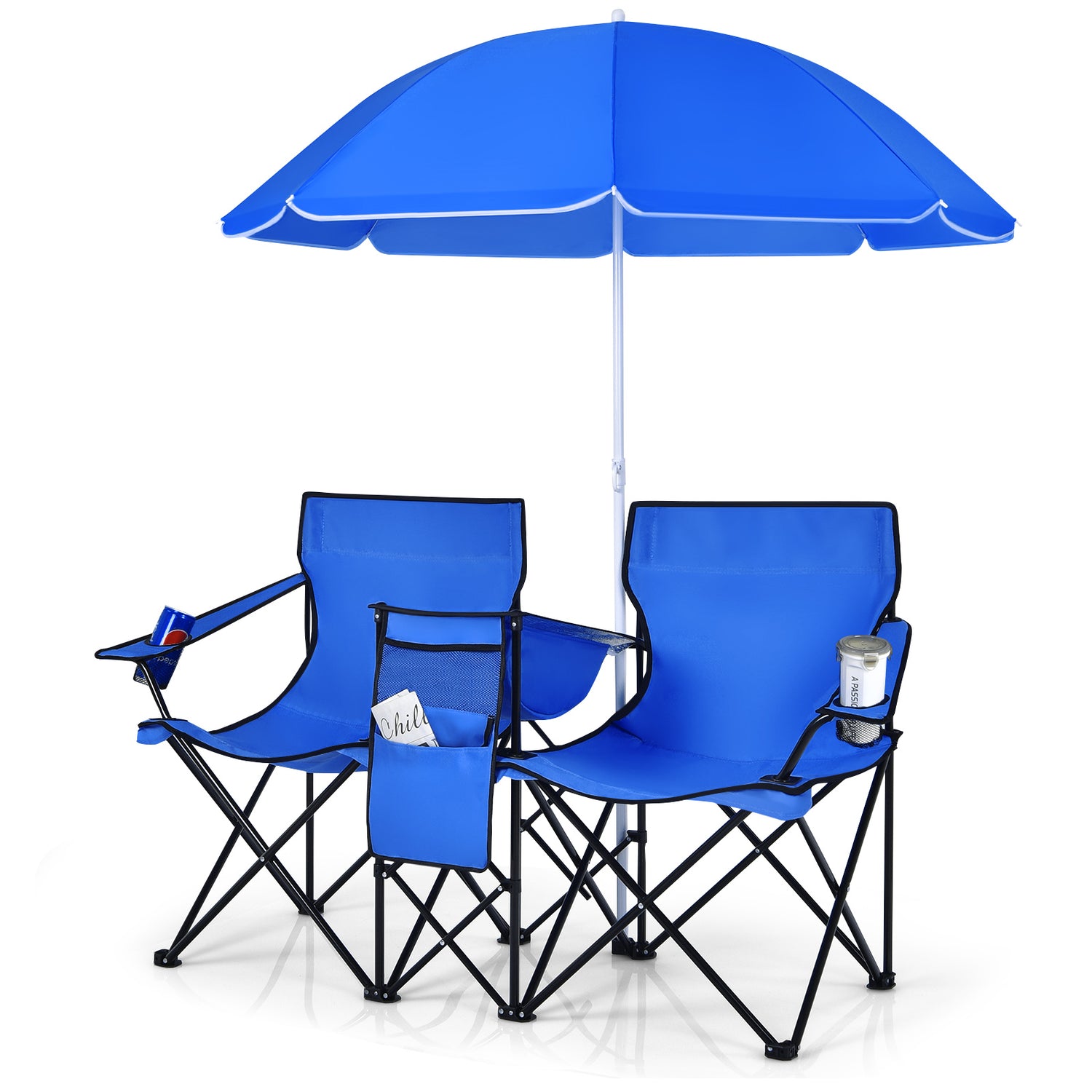 Portable Folding Picnic Double Chair with Umbrella