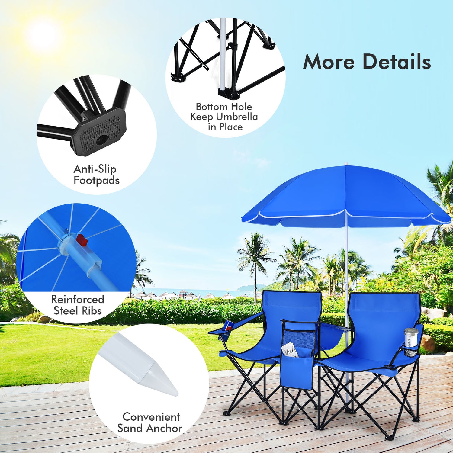 Portable Folding Picnic Double Chair with Umbrella