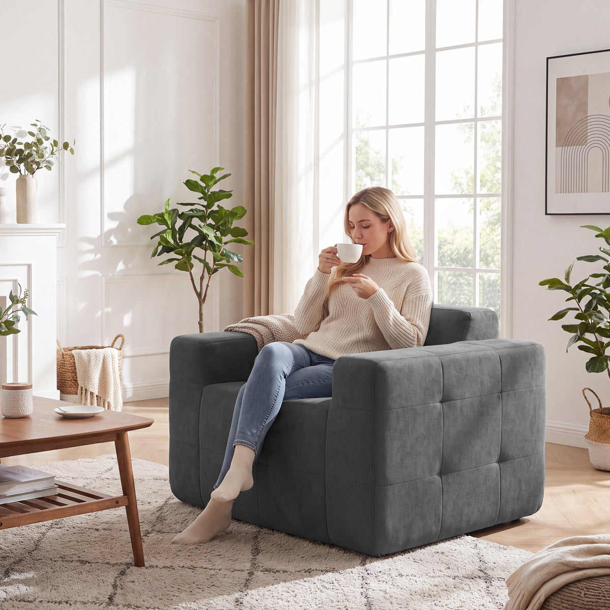 Boneless Single Sofa Chair Cloud Sofa with Terry Cloth Upholstery