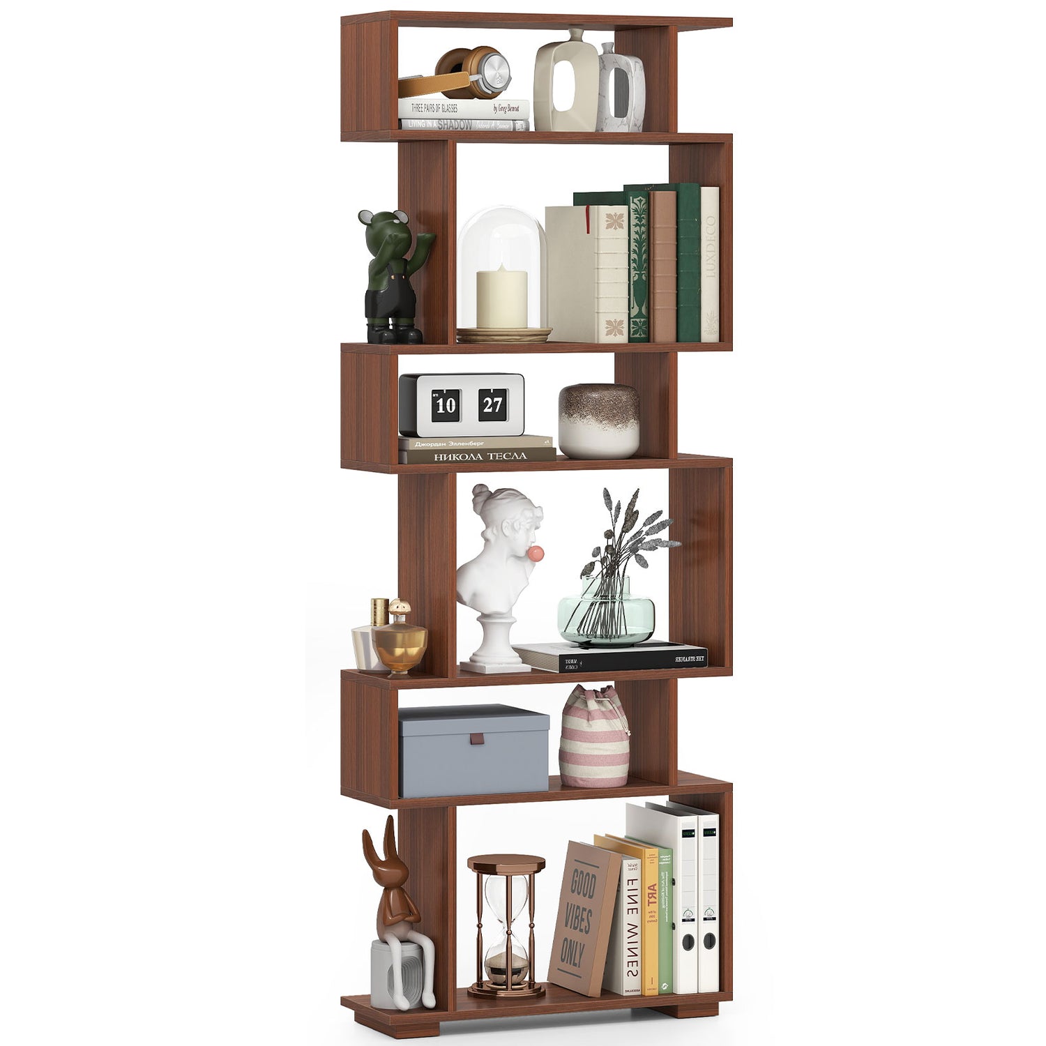6-Tier Geometric Bookshelf with 2 Anti-Tipping Kits for Home Office