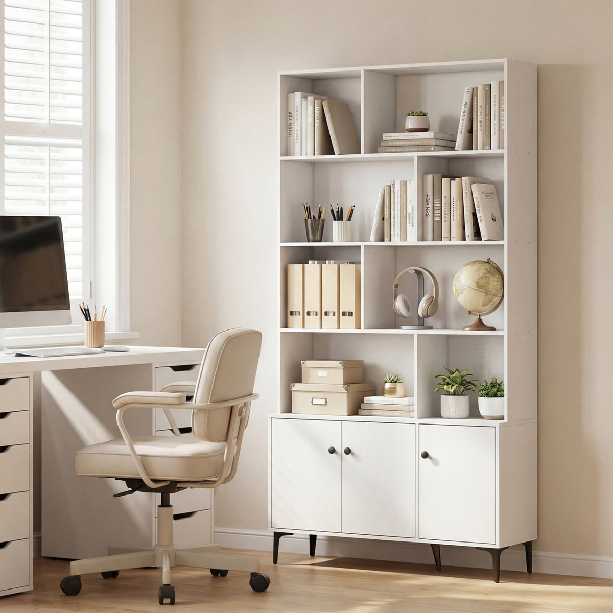 Bookshelf with 3 Doors and 2 Anti-Tipping Kits for Home Office