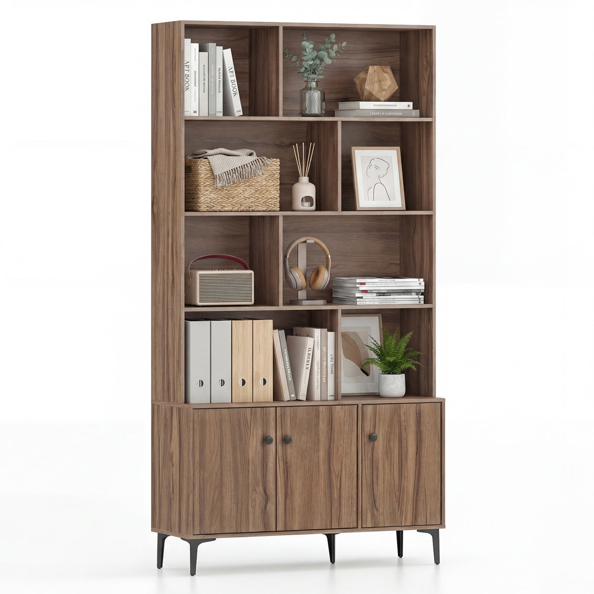 Bookshelf with 3 Doors and 2 Anti-Tipping Kits for Home Office