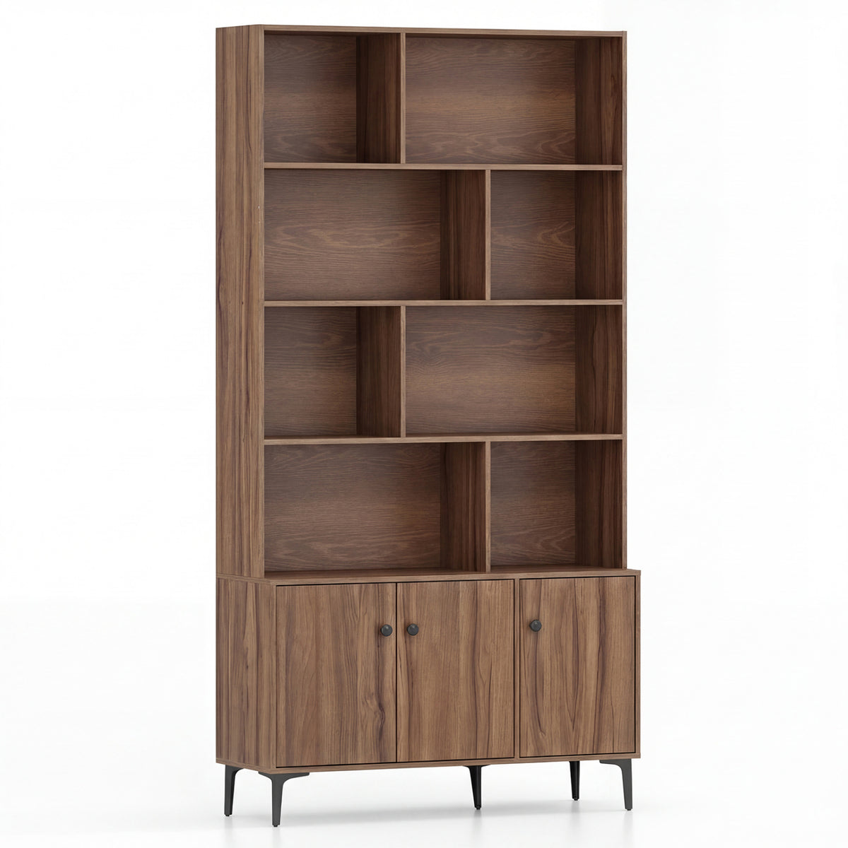 Bookshelf with 3 Doors and 2 Anti-Tipping Kits for Home Office