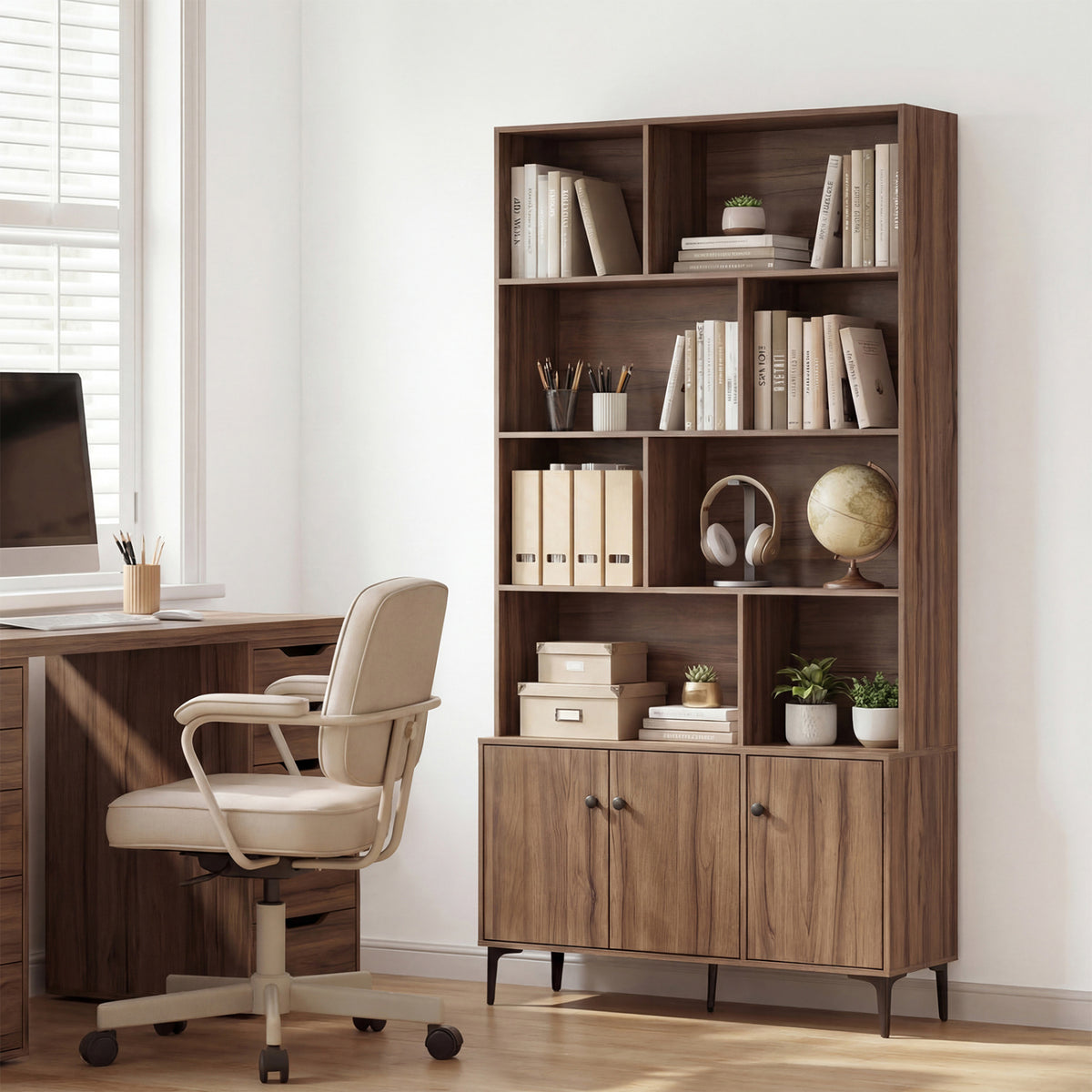Bookshelf with 3 Doors and 2 Anti-Tipping Kits for Home Office
