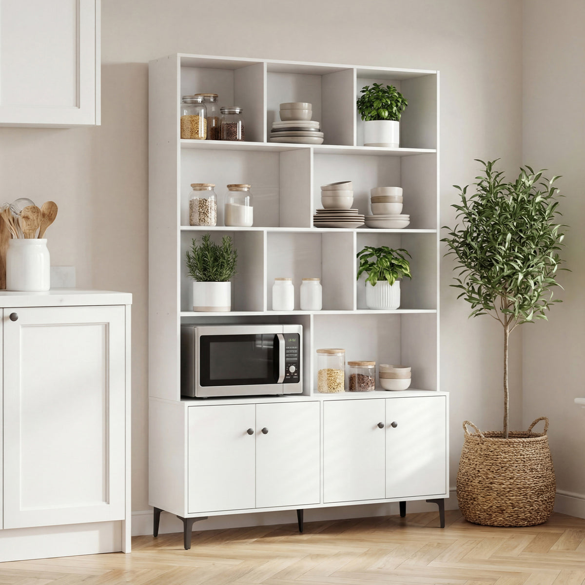 Bookshelf with 4 Doors and 2 Anti-Tipping Kits for Home Office