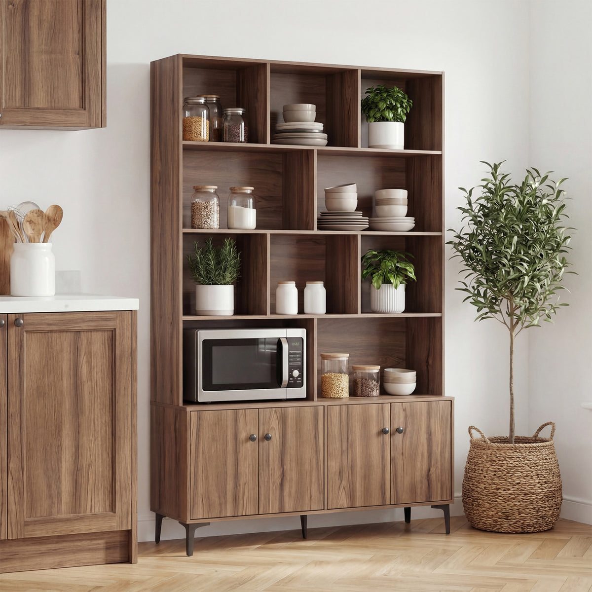 Bookshelf with 4 Doors and 2 Anti-Tipping Kits for Home Office