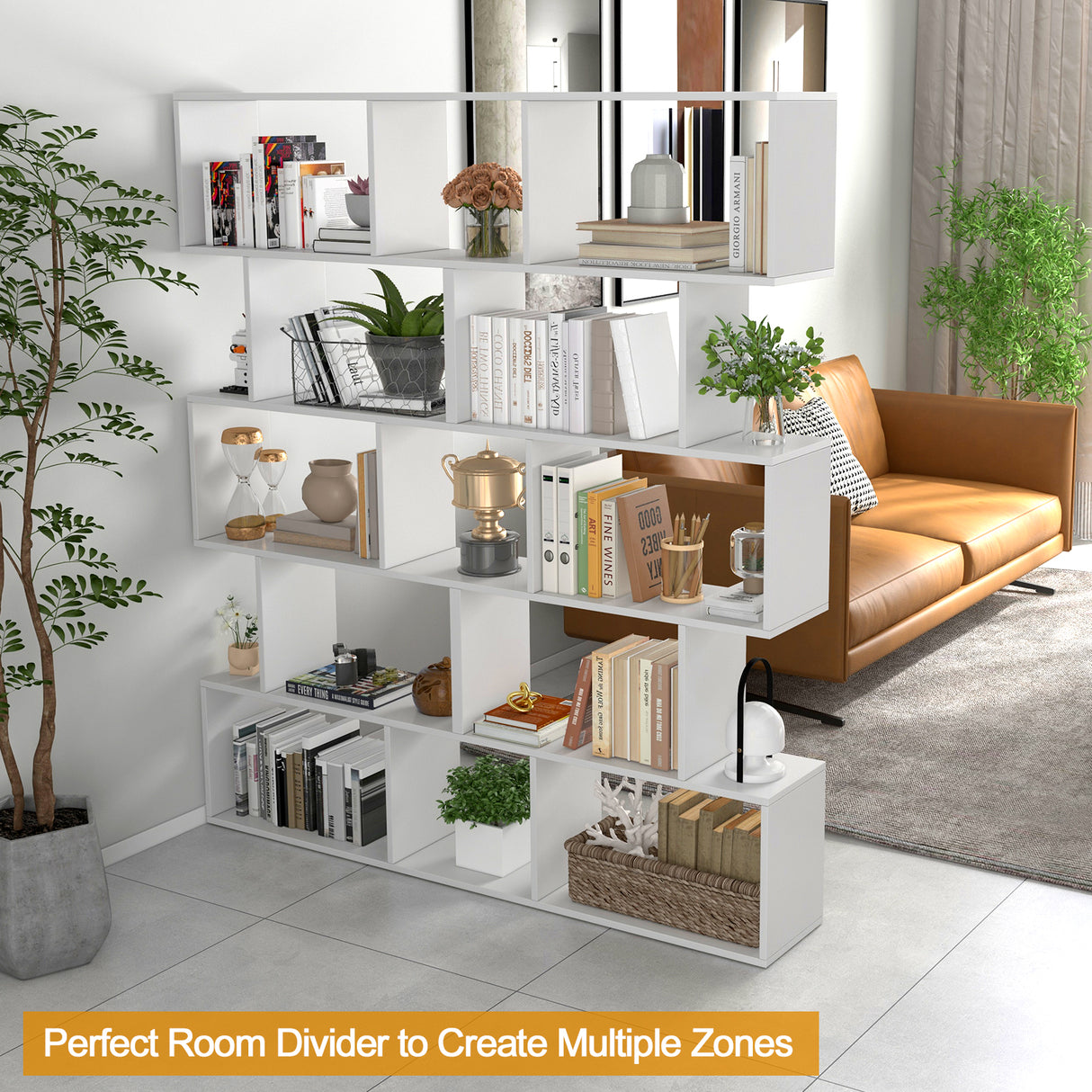 5-Tier Bookshelf with Anti-Toppling Device for Living Room Home Office