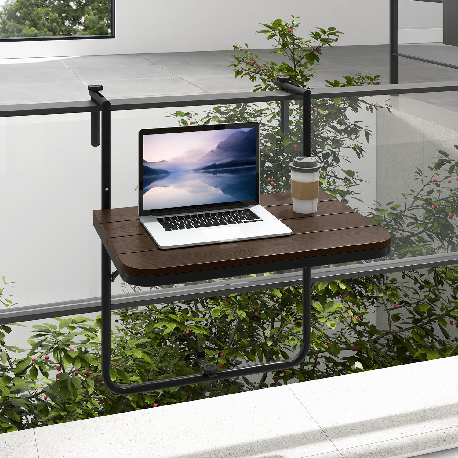 Folding Hanging Table with 3-Level Adjustable Height for Patio Balcony