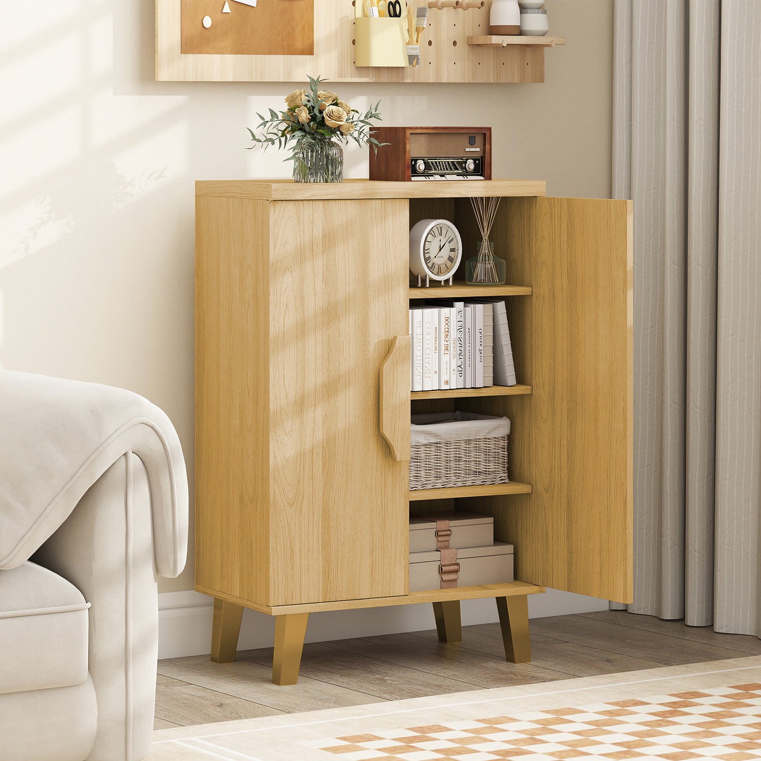 Buffet Cabinet with Double Doors and Raised Legs-Natural
